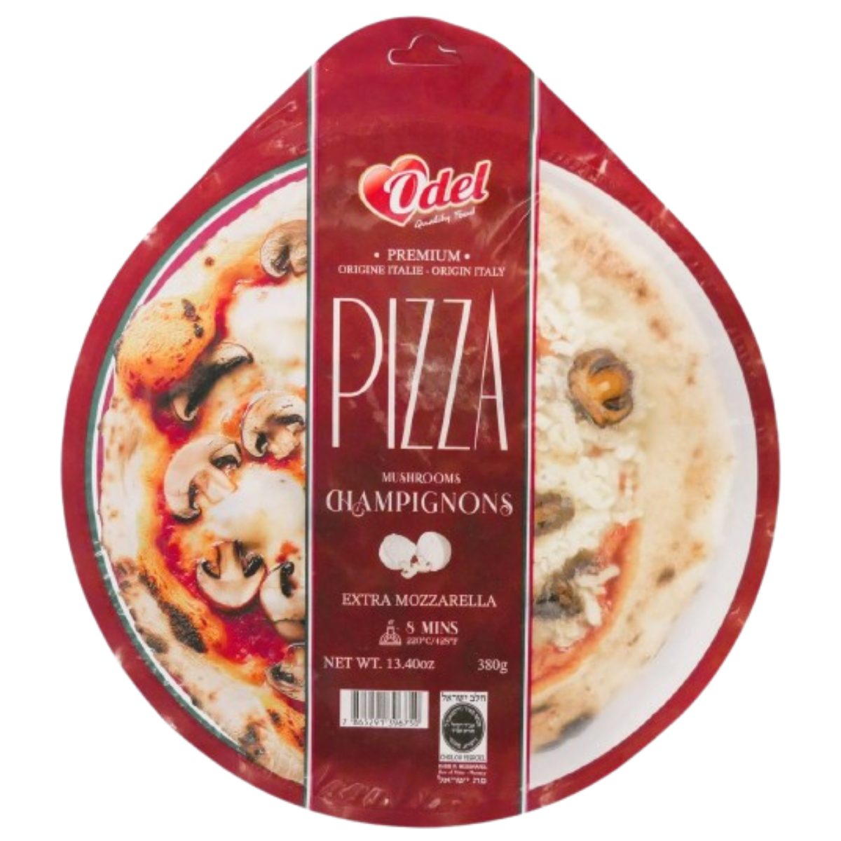 KOSHER  PREMIUM PIZZA WITH MUSHROOMS & EXTRA CHEESE ODEL 380 GR.