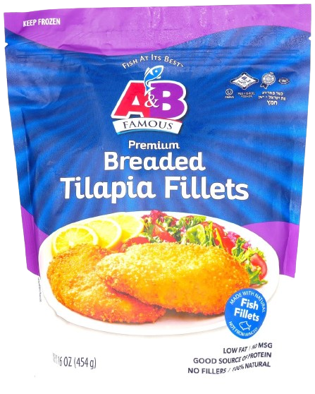 A&B KOSHER  BREADED TILAPIA FILLETS 454 GR.