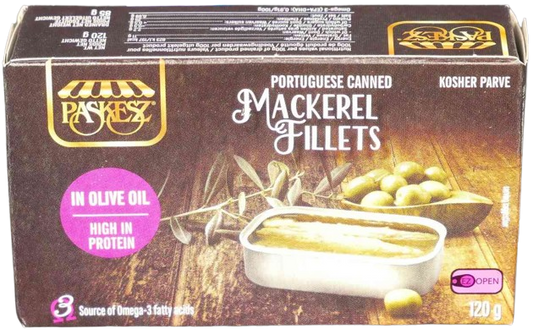 KOSHER MACKEREL FILLETS IN OLIVE OIL 120 GR.